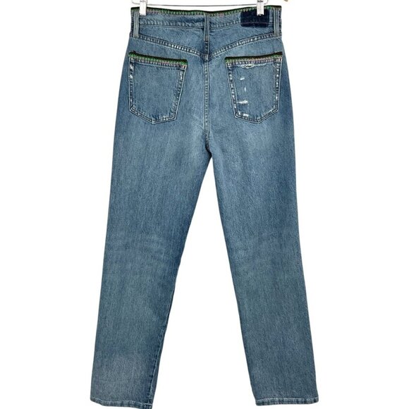 FRAME x Julia Sarr Jamois Jeans Blue Crochet Baggy Low Rise Straight Size 26 - Picture 6 of 12